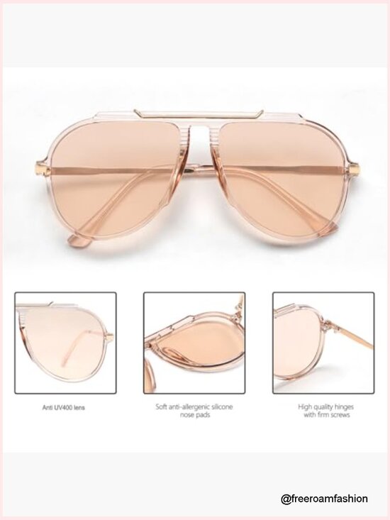 Oversized Aviator Sunglasses Retro 70s Gold Metal Frame UV400 main image 5